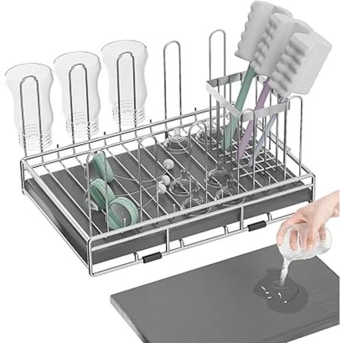 Baby Bottle Drying Rack Stainless Steel Large Countertop Glass Bottle Holder with Diatomite Stone Quick Dry Easy Clean and Brush Holder