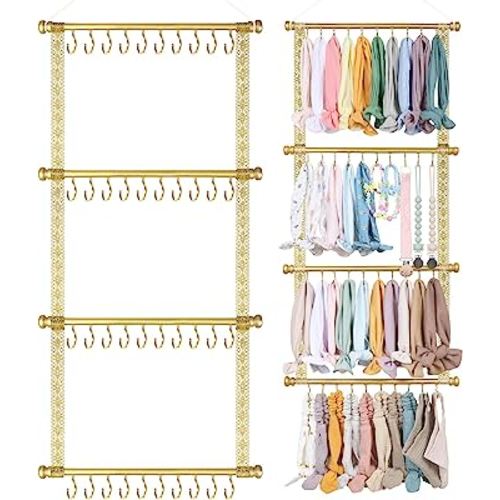 POVETIRE Headband Holder Organizer for Baby Girl,Gold Baby Headbands Hair Accessories Organizer Storage Wall Hanging Decor for Nursery Toddler Girls Room