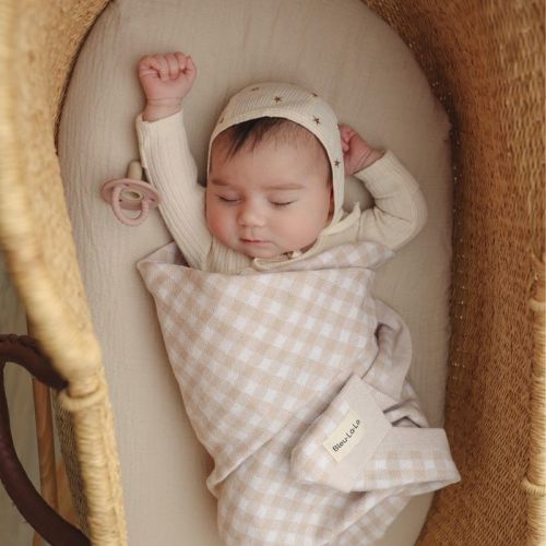 Bleu La La 100% Luxury Cotton Knit Swaddle Receiving Crib Baby Blanket for Newborns and Infant Boys and Girls - Beige