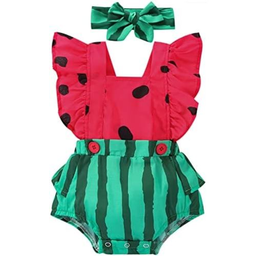 Mubineo Baby Girl Summer Fruit Rompers Clothes Newborn Outfits Flower Ruffle Sleeveless Romper Overalls
