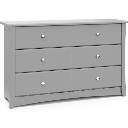 Storkcraft Crescent 6 Drawer Double Dresser (Pebble Gray) – GREENGUARD Gold Certified, Nursery Dresser for Kids Bedroom