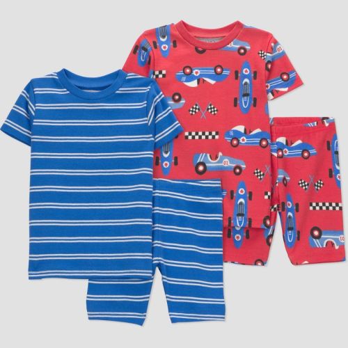 Carter's Just One You® Toddler Boys' 4pc Short Sleeve Race Cars Cotton Pajama Set - Blue/Red Striped 18M