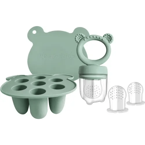 Silicone Baby Food Freezer Tray with Teething Popsicle Molds - Baby Fruit Feeder and Breastmilk Teether Combo