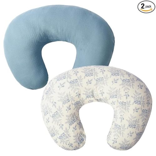Muslin Nursing Pillow Cover Compatible with Boppy Nursing Pillow, Soft Baby Nursing Covers for Breastfeeding Pillows for Boys Girls, only Cover, Blueberries & Blue