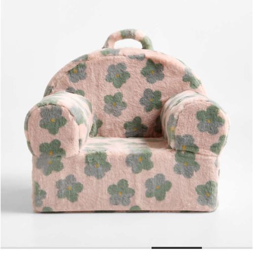 Large Iceberg Green and Pink Floral Faux Fur Kids Lounge Nod Chair
