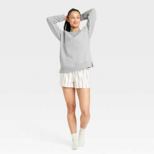 Women's Fleece Sweatshirt - Colsie™ Purple M: Cotton Blend, Recycled Polyester, Crew Neck, Raglan Long Sleeve, Ribbed Cuffs