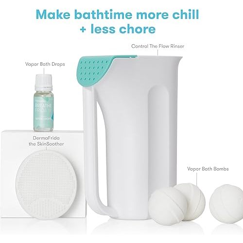 Frida Baby Baby Bath Upgrade Kit | Infant and Toddler Bath Essentials, Rinser Cup, Baby Bath Silicone Brush, Bath Bombs, Essential Oil Vapor Drops