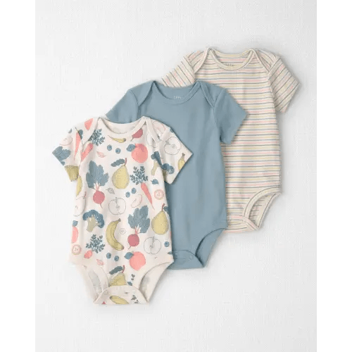 Baby 3-Pack Organic Cotton Bodysuits in Veggie Fruit Print - Little Planet | Carter's