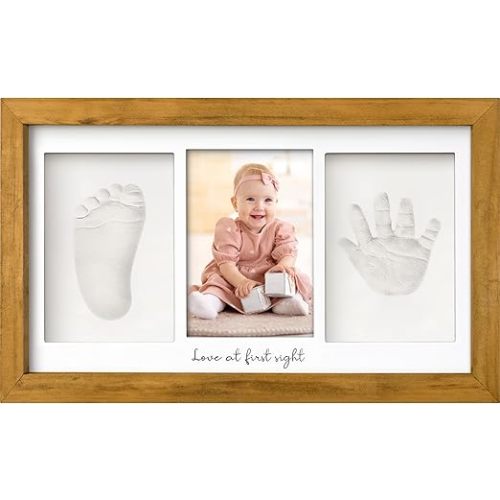 Baby Hand and Footprint Kit - Baby Footprint Kit, Newborn Keepsake Frame, Baby Handprint Kit, Personalized Baby Gifts, Nursery Decor, Baby Shower Gifts for Girls Boys (Golden Wheat)