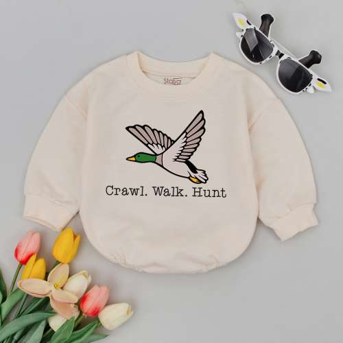 Craw Walk Hunt Baby Romper, Duck Hunting Bodysuit, Mallard Baby Clothes, Pregnancy Reveal, Newborn, Baby Shower Gift, Little Hunter Gift