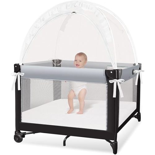 Crib Tent - Crib Net to Keep Baby in, Stop Baby from Climbing Out of Crib, Pop Up Baby Crib Tent with Durable Breathable Net Double Zipper Strong Rods Installation Convenience