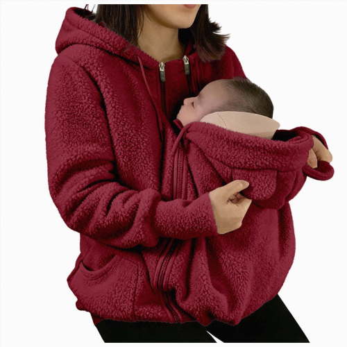 mgoYE Women's Zip Up 3 in 1 Maternity Ba’by Wearing Hoodie Sweatshirt Jacket(Wine,L)