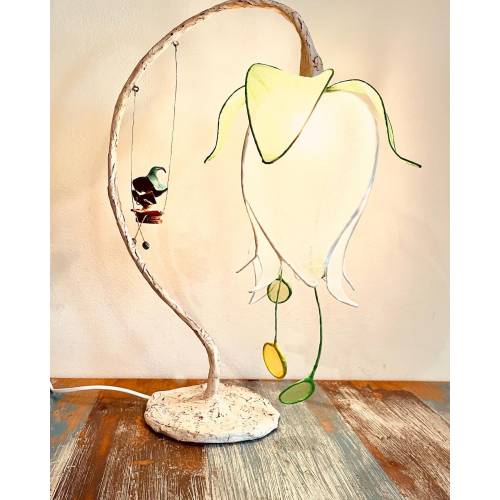 Flower lamp with fairy on swing. Magic lamp. Unique design. Bedside lamp. Children's lamp. Paper lamp. fairy in hammock