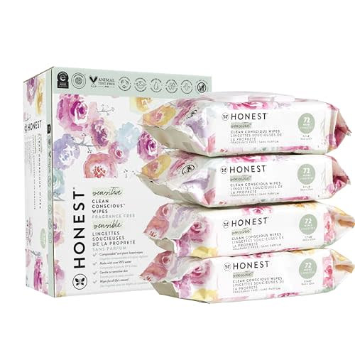 The Honest Company Clean Conscious Unscented Wipes | Over 99% Water, Compostable, Plant-Based, Baby Wipes | Hypoallergenic for Sensitive Skin, EWG Verified | Rose Blossom, 288 Count