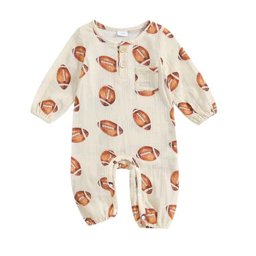 Lamuusaa Baby Girl Boy Football Outfit Long Sleeve Football Romper Cotton Linen Bodysuit Jumpsuit Fall Winter Clothes