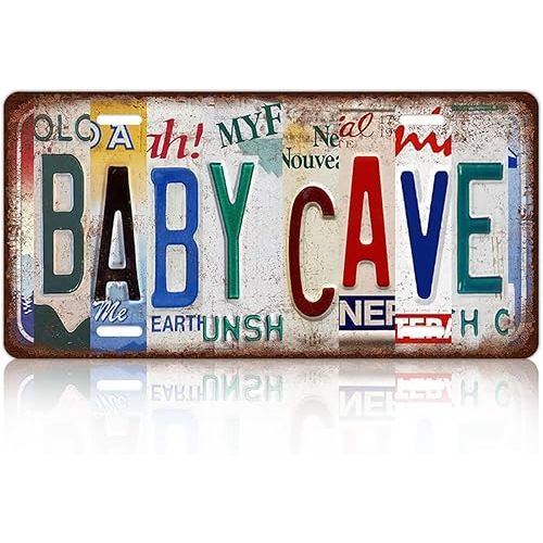 Vintage Baby Cave License Plate Wall Decor Bar Metal Tin Sign 12 x 6 Inches