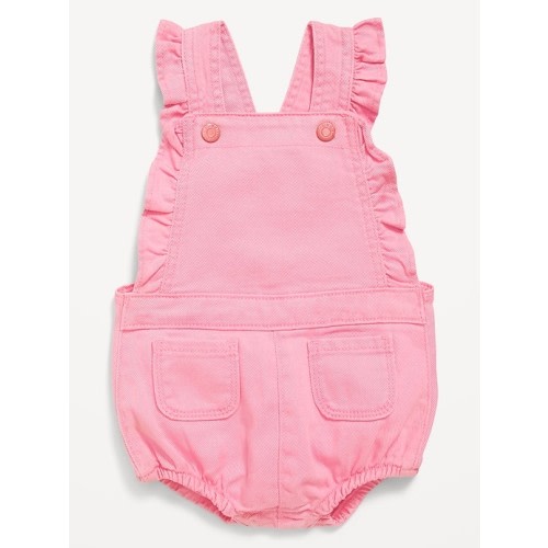 Ruffle-Trim Twill Pocket Shortalls for Baby