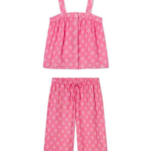 LAKE | Women | Cotton Pajamas | Sunkissed Coral Inverse Ikat Hamptons Pants