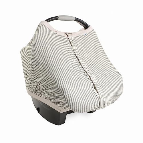 Little Unicorn 100% Cotton Muslin Car Seat Canopy | Super Soft Lightweight Cover with Window | Breathable | Magnetic Closure | Baby and Infant | Machine Washable | Shower Gift | Grey Stripe