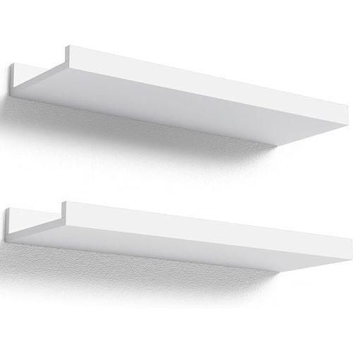 Floating Shelves Wall Mounted Set of 2, Modern White Shelves for Bedroom, Nursery Shelves with Lip, Display Picture Ledge Shelf for Wall Decor Living Room Bathroom Kitchen - White