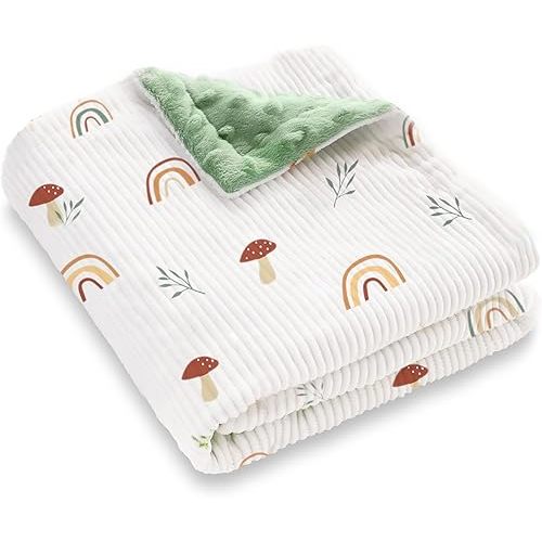 BORITAR Baby Blankets for Girls, Soft Comfy Corduroy Bed Blankets with Lovely Rainbow Pattern and Double Layer Dotted Backing for Toddler Newborn Infant Shower Gift Bed Blankets, 30 x 40 Inch