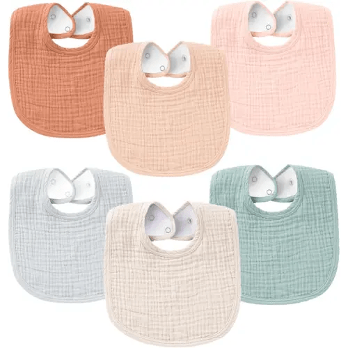 Konssy 6-Pack Muslin Baby Bibs for Boys & Girls, Soft Cotton Absorbent Bandana Drool Bibs for Drooling & Teething