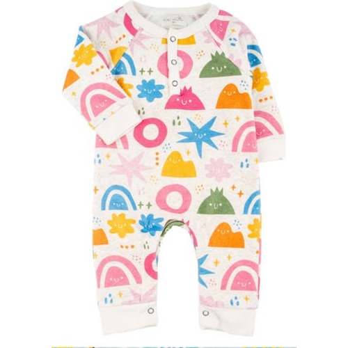 Bailey Print Cotton Henley Romper, 3M