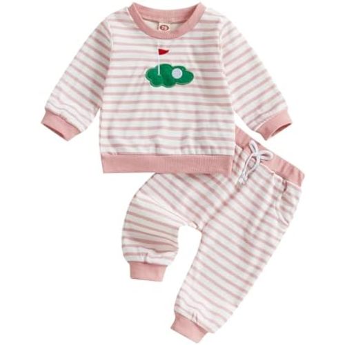 Baby Girl Golf Outfit Long Sleeve Stripe Print Crewneck Sweatshirt Jogger Pants Set: 6-12 months