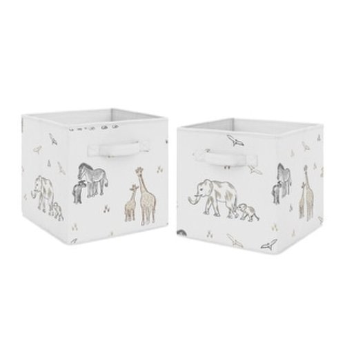 Jungle Safari Animals Foldable Fabric Storage Bins Taupe Black and White Gender Neutral Elephant Wildlife Adventure Serengeti
