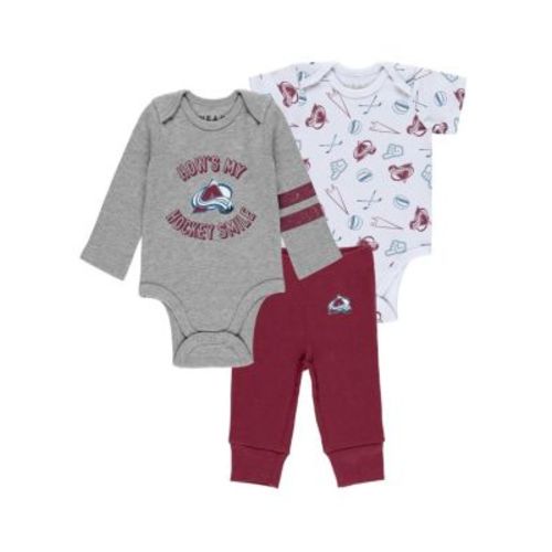 Newborn and Infant Boys and Girls Gray, White, Burgundy Colorado Avalanche Three-Piece Turn Me Around Bodysuit and Pants Set