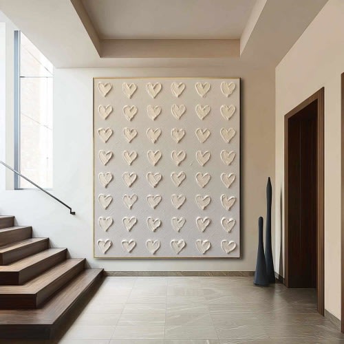 Love Heart Texture Painting 3D Plaster Texture Art Pure Beige Minimalist Wall Art Pure Beige Wall Decor Pure Beige Wabi-Sabi Texture Art