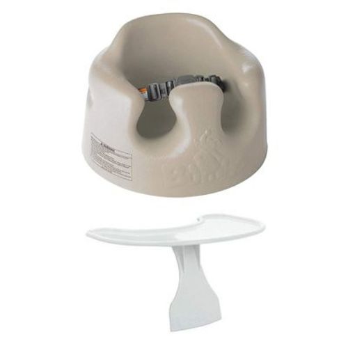 Bumbo Baby Infant Children Toddler Soft Foam Floor Seat With 3-point Adjustable Harness And Eating And Play Top Tray Attachment, Taupe