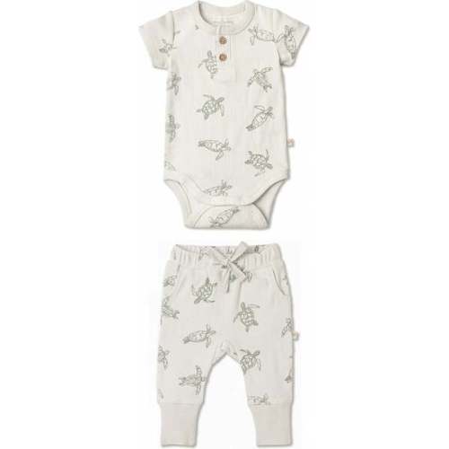Organic Short Sleeve Romper & Pants Set, Turtles - Makemake Organics | Maisonette