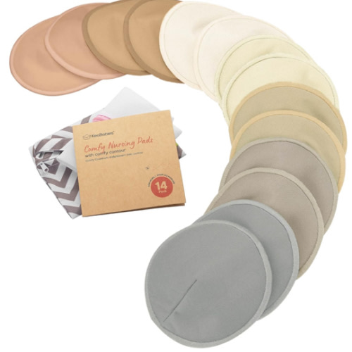 Organic Nursing Pads - 14 Washable Viscose Derived from Bamboo Breastfeeding Pads, Wash Bag, Reusable Breast Pads for Breastfeeding, Nipple Pads for Breastfeeding Essentials(Earth, L 4.8")