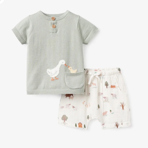 On the Farm Knit Henley + Organic Muslin Short Set – Elegant Baby
