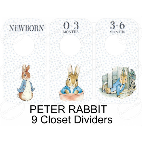 PETER RABBIT Beatrix Potter Closet Dividers 7.75 x 3.5 inches, Beatrix Potter Nursery Closet Dividers, Beatrix Potter Baby Shower, organizer