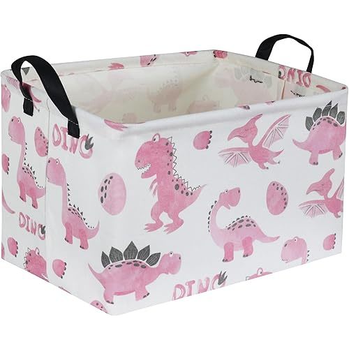 Rectangular Pink Baskets,Dinosaur Basket Cute Storage Basket Organizer for Kids Room Dinosaur Decor ,Clothers,Toys Box,Books,Kid's Gifts Storage. (Pink Dinosaur)