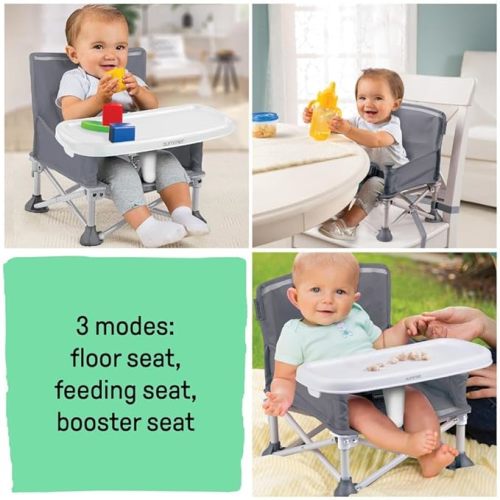 Summer Infant Pop 'N Sit Portable Booster Chair, Floor Seat, Indoor/Outdoor Use, Compact Fold, Grey, 6 Mos - 3 Yrs - Gray