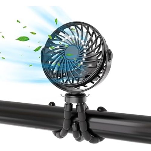 Stroller Fan, 3-Speed 360°Rotate Mini Portable Fan, Rechargeable Battery Powered Fan, Handheld Fan with Flexible Tripod, Mini Personal Fan For Car Seat Crib Treadmill Travel (Black)