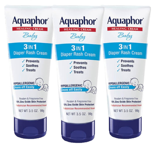 Aquaphor Baby Diaper Rash Cream, 3-in-1 Diaper Rash Relief, 3.5 Oz Tube, (Pack of 3)