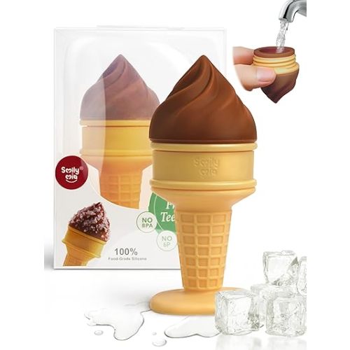 Smily Mia Freezer Teether for Babies 12-18Months,Freezable Ice Cream Toy for 6-12Months Babies,Cold Water Soother for 3-6Months for Teething Pian Relief, Choclate Brown