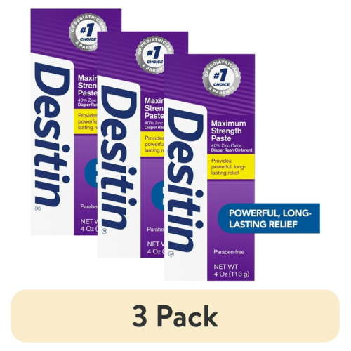 (3 pack) Desitin Maximum Strength Baby Diaper Rash Cream with Zinc Oxide, 4 oz