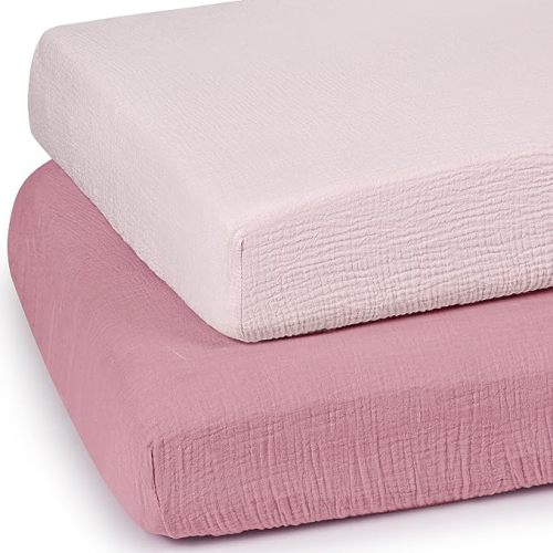 lulumoon Mini Crib Sheets Muslin: Soft Cotton Fitted Mini Crib Mattress Sheets for Boys and Girls 2Pack