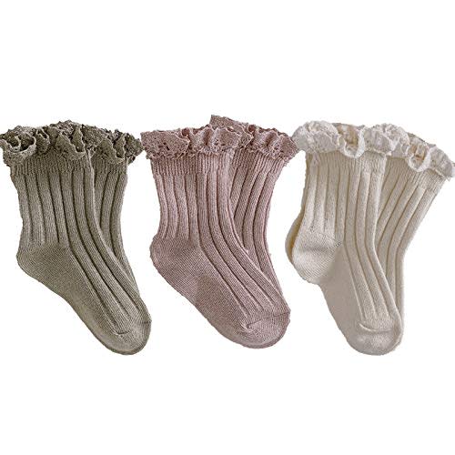 Ashmyova Baby Girls Vintage Ankel Lace Socks Toddler Ruffles Casual Dress Socks 6 Pack
