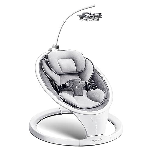 Munchkin® Bluetooth Enabled Lightweight Baby Swing with Natural Sway in 5 Ranges of Motion and Baby Bloom™ High-Contrast Infant Mobile