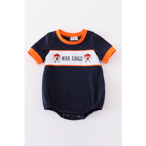 Navy &amp; Orange War Eagle embroidery boy bubble - Auburn