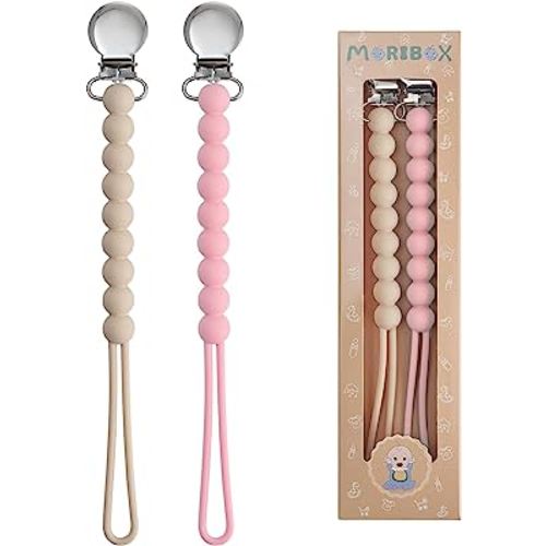 Pacifier Clip for Boys Girls - MORIBOX Paci Clip Soothe Baby Binky Holder for Shower Birthday Gift 2 Pack