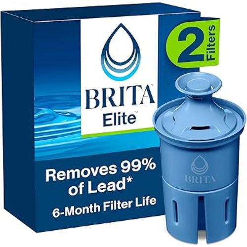 Brita Elite Water Filter Replacements for Pitchers and Dispensers, BPA-Free, Reduces 99% of Lead, Lasts Six Months or 120 Gallons, Includes 2 Pitcher Replacement Filters, Blue