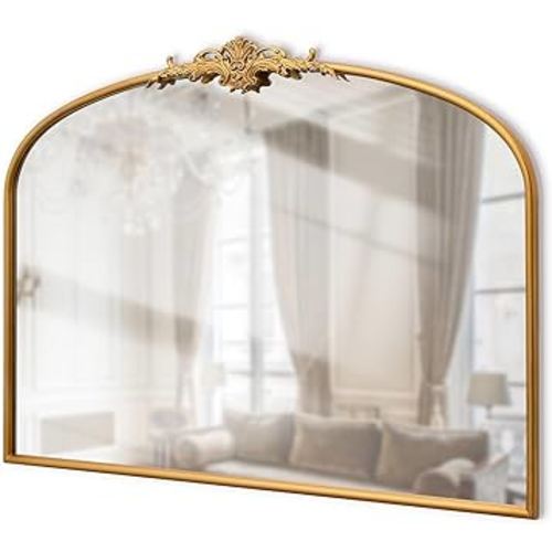 Arched Mirror, 40" x 30" Gleaming Gold Traditional Vintage Ornate Baroque Large Mirror Antique Style Wall Mounted Mirrors for Entryway, Fireplace, Living Room, Hallway, Bathroom