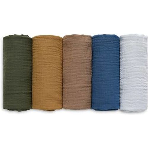 Muslin Swaddle Blankets, Neutral Burp Cloths Receiving Blanket Swaddling for Newborn Boys and Girls, 5 Pack Breathable and Skin-Friendly Swaddle Wrap for Infant Baby (Elegant Colors)